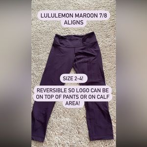 Size 2/4 Maroon Reversible logo Lululemon Leggings